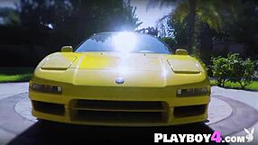 Sexy Petite Ebony MILF Big Tits Ass Washes Acura NSX in Lingerie Garage