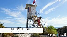 belgium playboy model miluniel louis strips hairy pussy outdoor ass play