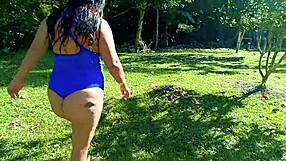 Venezuelan housewife slut flashes big ass outdoors at medellin camp humiliating cuckold husband