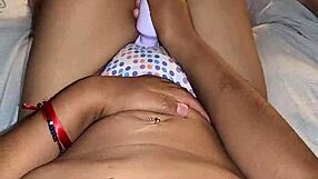 Amateur couple rips clothes for hairy wet pussy creampie after toy masturbation