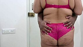 Swaying huge ebony ass in bikini tempts handjob for hubby's monster cock