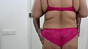 Swaying huge ebony ass in bikini tempts handjob for hubby's monster cock