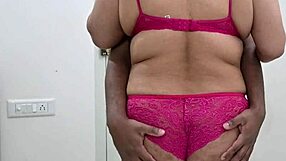 Swaying huge ebony ass in bikini tempts handjob for hubby's monster cock