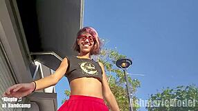 Hairy Pussy Flashes Legs in Public Miniskirt Upskirt Action