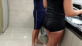 pervy brother-in-law fingers ass fucks curvy brazilian washing dishes