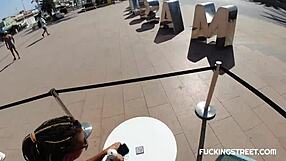 Street girl sucks huge tits and big clit for cream