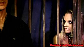 Petite slave bound tight bent over for monster cock doggystyle in dungeon