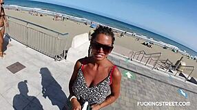 Street girl sucks huge tits and big clit for cream