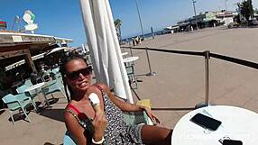 Street girl sucks huge tits and big clit for cream