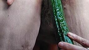 Granny Fucks Hairy Beaver with Cucumber