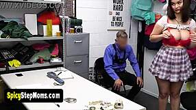 Huge Titted Brunette Milf Thief Bent Over Punished Doggystyle in Garage After Mall Heist