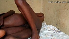 Ebony babe with big tits pussy lips bent over bed for hardcore big black cock doggystyle squirting moaning quickie lover fuck