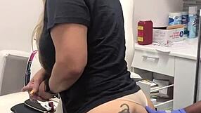 blonde tattooed client gets sneaky butt injection massage flash at spa session 2