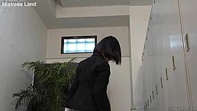 japanese office lady dominates with cfnm facesitting footjob and spitting