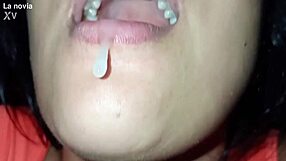 close-up deepthroat blowjob on huge cock gagging choking cum in mouth swallow for valentines