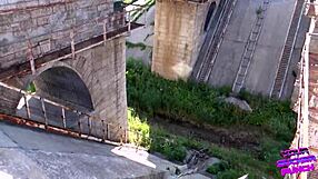 Brunette Girlfriend Bent Over Doggystyle on Train Almost Caught Sucking Big Cock