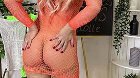 Teacher in fishnets and heels teases with big tits and feet?