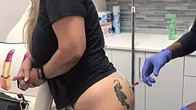 blonde tattooed client gets sneaky butt injection massage flash at spa session 2