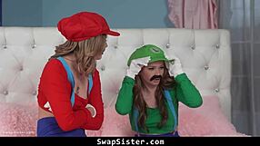 stepbros whip out cocks as sisters dive in for wild swapsister orgy