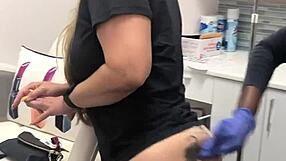 blonde tattooed client gets sneaky butt injection massage flash at spa session 2