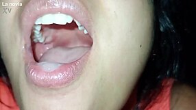 close-up deepthroat blowjob on huge cock gagging choking cum in mouth swallow for valentines