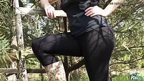 Cute curvy teen titty fucks outdoors in public field