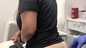 blonde tattooed client gets sneaky butt injection massage flash at spa session 2