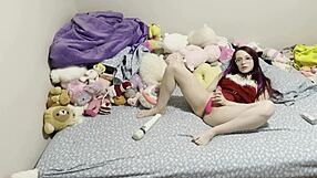 Skinny teen stepdaughter gets big cock stepdad pounding her tight pussy on christmas