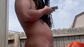 Big black cock bends ebony over outdoors for rough creampie doggystyle!