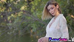 Classy blonde Russian milf Anna Lisa strips naked on boat showing off her skinny tits and pussy