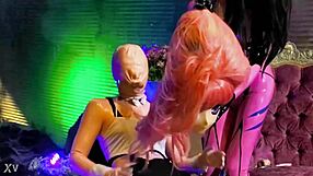 kigurumi rubber doll bound tight in latex hood mummification