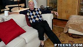 Hey these two horny 18+ teens drag grandpa into nasty threesome pound