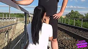 Brunette Girlfriend Bent Over Doggystyle on Train Almost Caught Sucking Big Cock