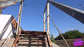 Brunette Girlfriend Bent Over Doggystyle on Train Almost Caught Sucking Big Cock