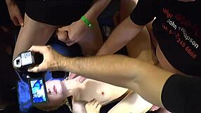 European slut drenched in bukkake facial cumshot blast