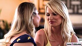 Two stepmoms lick and share shaved stepdaughter pussy in steamy 3some