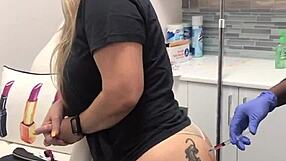 blonde tattooed client gets sneaky butt injection massage flash at spa session 2