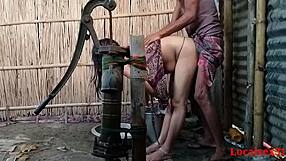 village wife fucks outdoor with husband's friend in real video