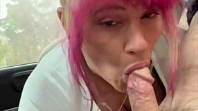 real street hooker deepthroats bareback in car then swallows cum no condom pov