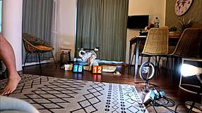 two horny cheerleader teens play dice game double handjob on monster cock