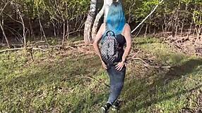 Russian students bend over for street doggystyle creampie sex with cum deep in tight pussies