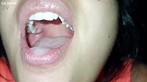 close-up deepthroat blowjob on huge cock gagging choking cum in mouth swallow for valentines