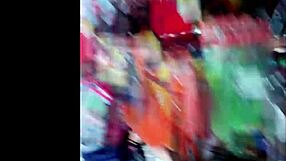 Hot latina lifts skirt flashing her juicy bare ass and pussy in supermarket upskirt tease