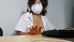 Beautiful latina student in uniform flashes her natural tits while getting excited over homework.