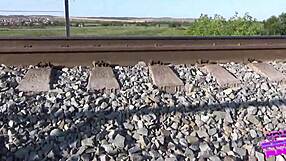 Brunette Girlfriend Bent Over Doggystyle on Train Almost Caught Sucking Big Cock