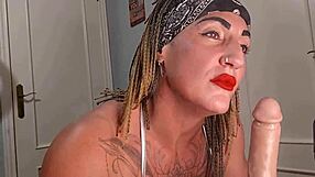 Muscular milf with huge clit smokes while deepthroating then rims before squirting on bodybuilder's cock