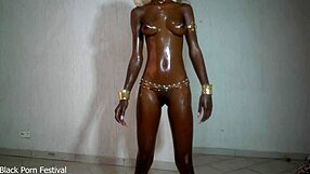 Shiny oiled black skinny body small waist tits fetish tease