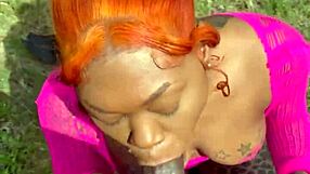 Big black cock bends ebony over outdoors for rough creampie doggystyle!