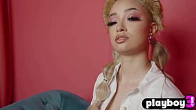 wow, after stripping, petite ebony scarlett bloom bares her sexy curves for playboy