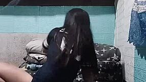 your cute asian roommate strips panties in dorm getting all worked up